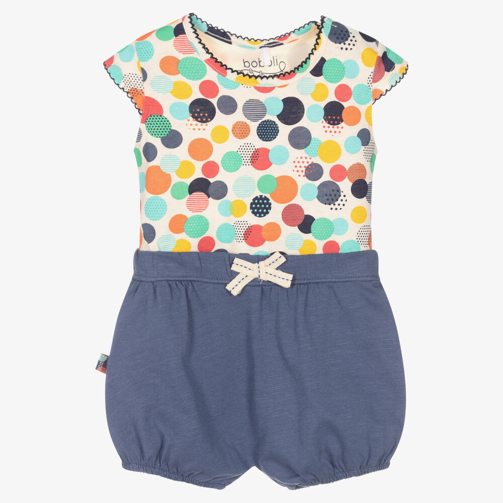 Boboli-Baby Girls Blue Geometric Cotton Shorts Set | Childrensalon Outlet