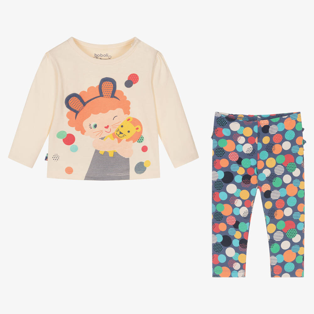 Bobux-طقم ليغنغز قطن لون عاجي وأزرق للمولودات | Childrensalon Outlet