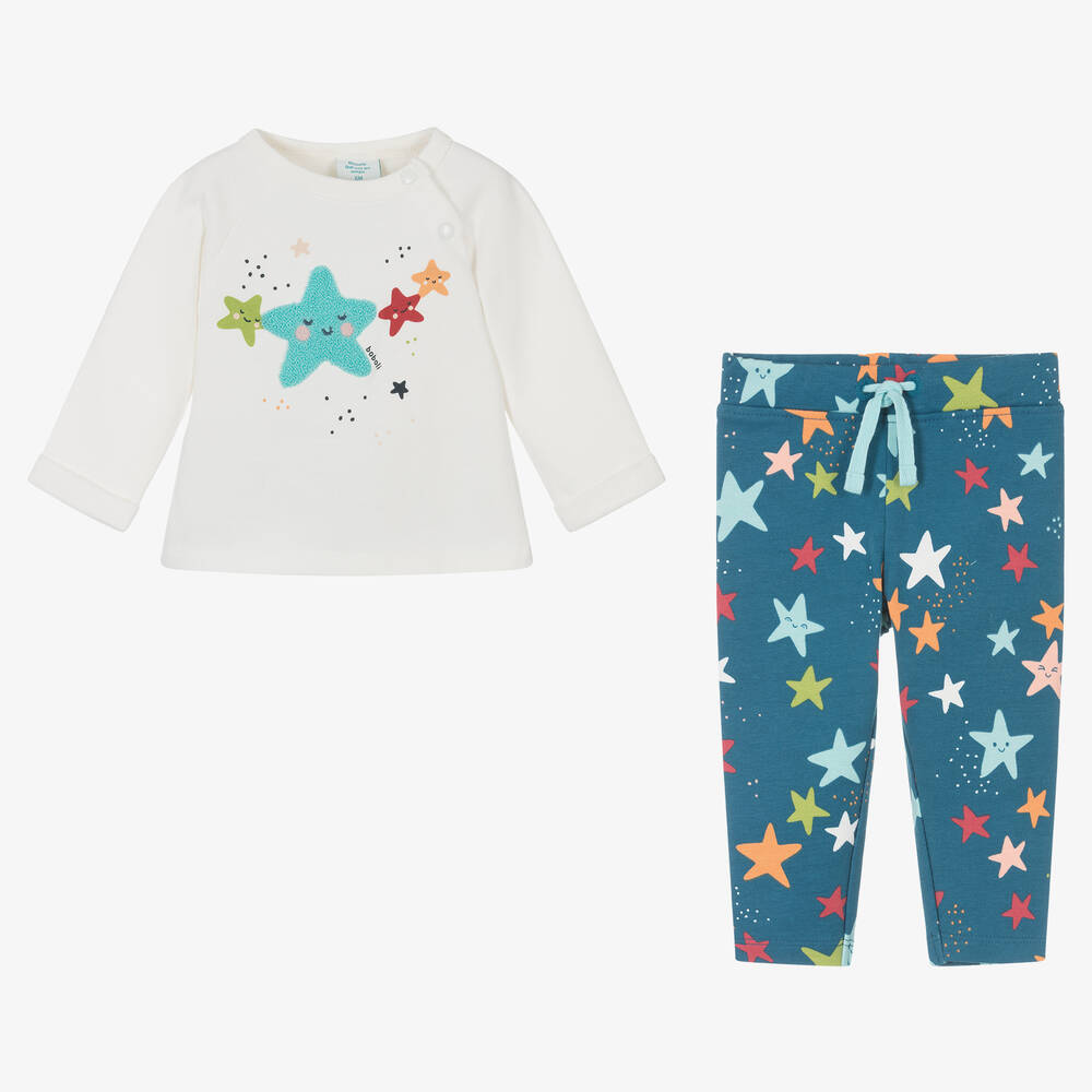 Bobux-طقم بنطلون قطن لون عاجي وأزرق للمولودات | Childrensalon Outlet