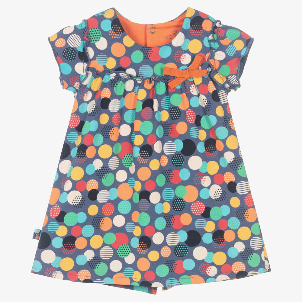 Boboli - فستان قطن جيرسي لون أزرق بطبعة ملونة للمولودات | Childrensalon