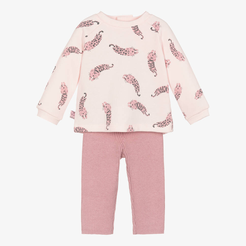 Boboli - Baby Girls Pink Cotton Cat Trouser Set | Childrensalon