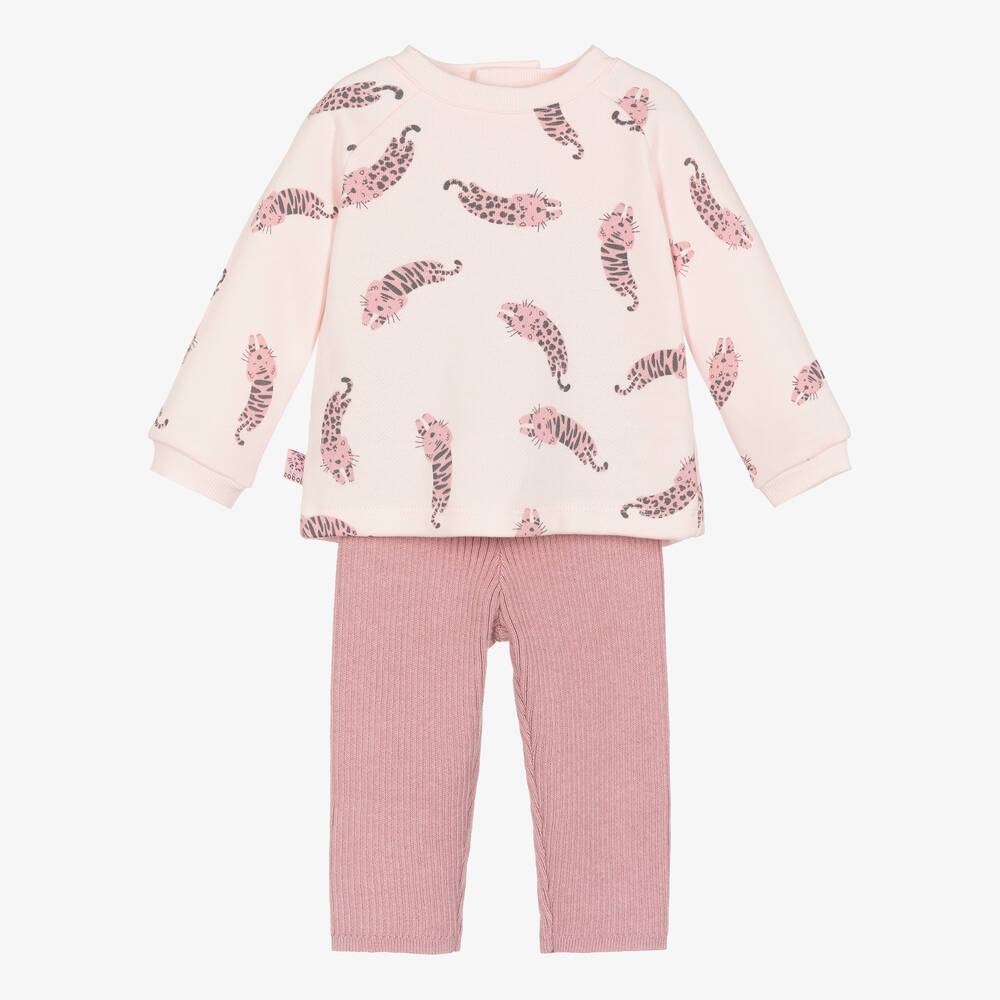 Boboli - Rosa Baumwollhosen-Set mit Katzen | Childrensalon