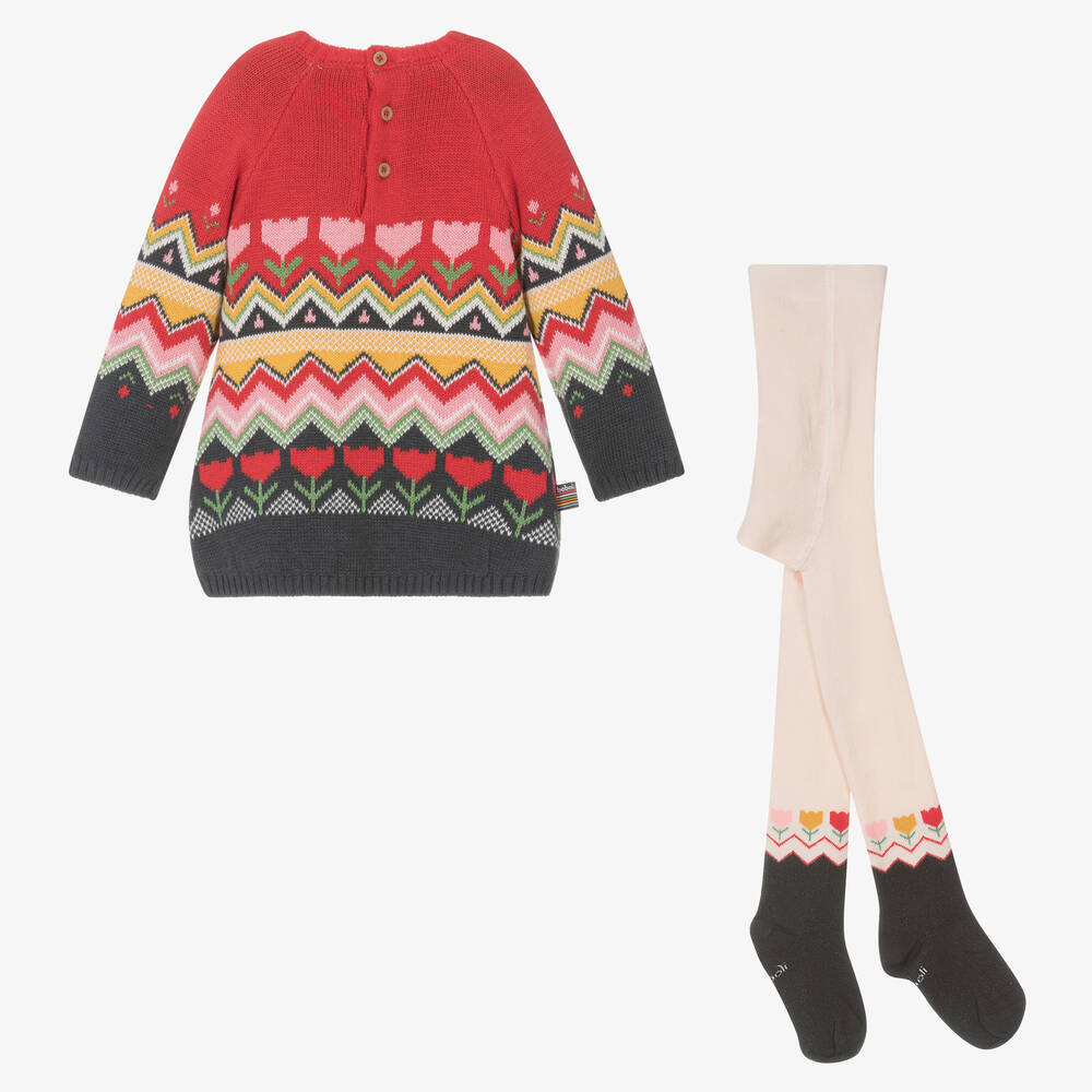 Boboli-Baby Girls Red Knitted Dress Set | Childrensalon Outlet