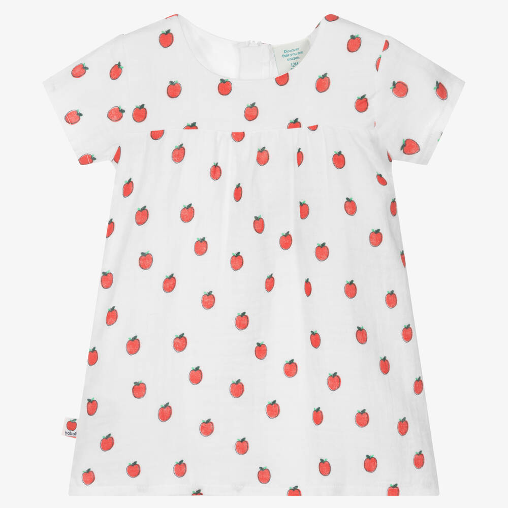 Boboli - فستان قطن لون أبيض وأحمر للمولودات | Childrensalon