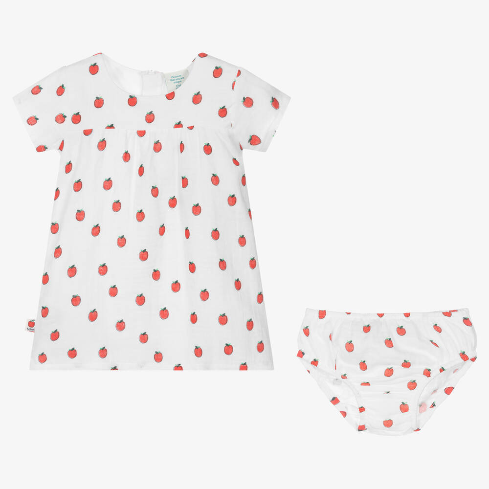 Boboli-Baby Girls White Cotton Apples Dress | Childrensalon Outlet