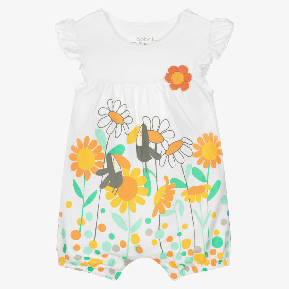 Boboli - Baby Girls White Cotton Floral Shortie | Childrensalon