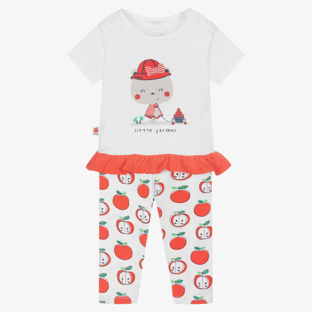 Boboli - Baby Girls White & Red Apples Leggings Set | Childrensalon