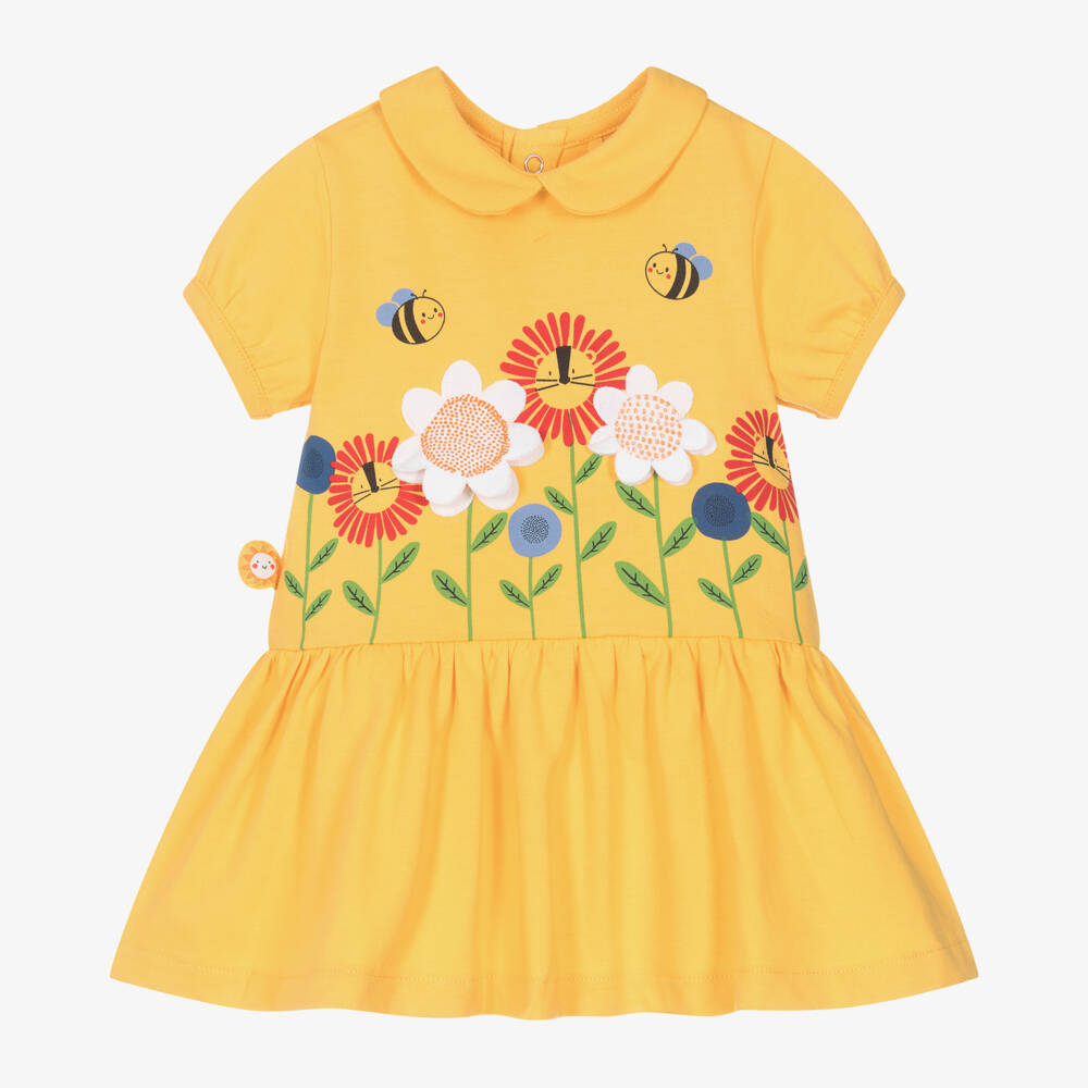 Boboli-Baby Girls Yellow Floral Cotton Jersey Dress | Childrensalon Outlet
