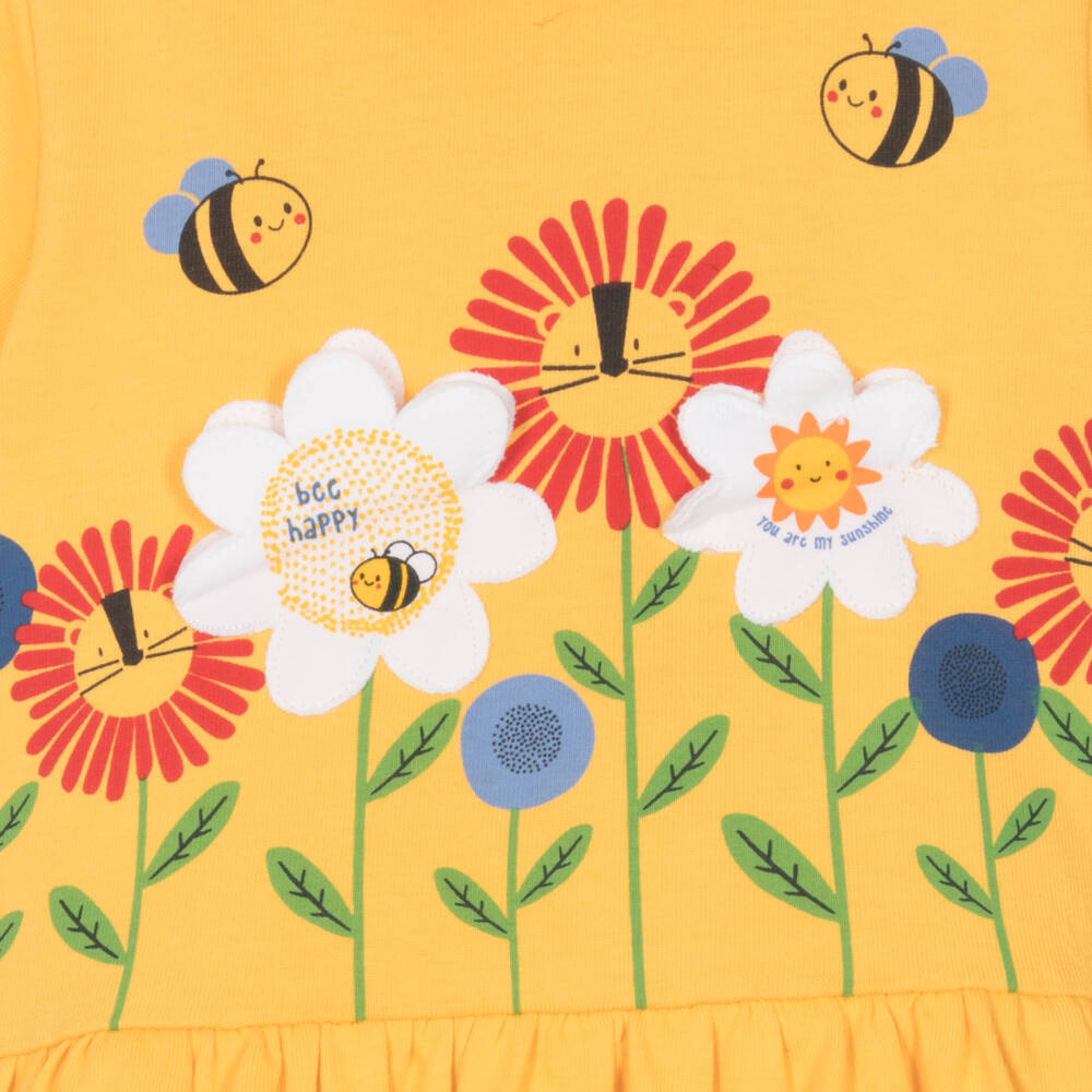 Boboli-Baby Girls Yellow Floral Cotton Jersey Dress | Childrensalon Outlet