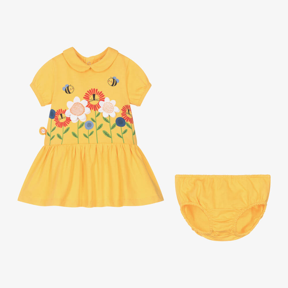 Boboli-Baby Girls Yellow Floral Cotton Jersey Dress | Childrensalon Outlet