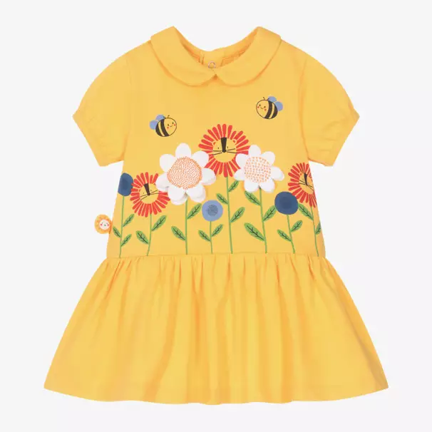 Boboli-Baby Girls Yellow Floral Cotton Jersey Dress | Childrensalon Outlet