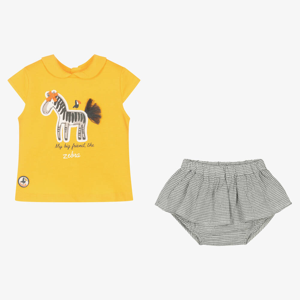 Boboli-Baby Girls Yellow & Grey Cotton Skirt Set | Childrensalon Outlet
