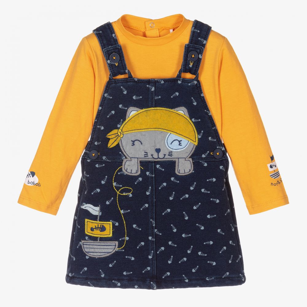 Boboli - Желто-синий комплект с платьем для малышей | Childrensalon