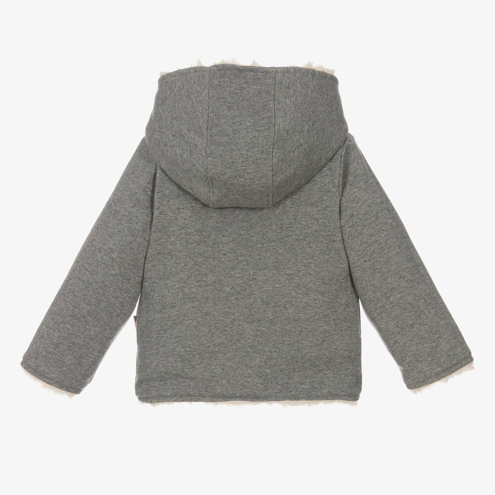 بوبولي-جاكيت بوجهين فرو صناعي وقطن لون بيج ورمادي | Childrensalon Outlet