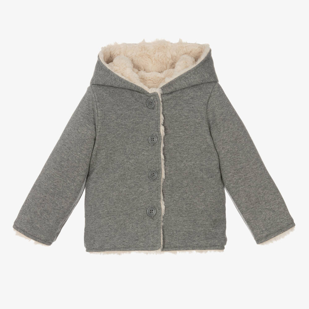 بوبولي-جاكيت بوجهين فرو صناعي وقطن لون بيج ورمادي | Childrensalon Outlet
