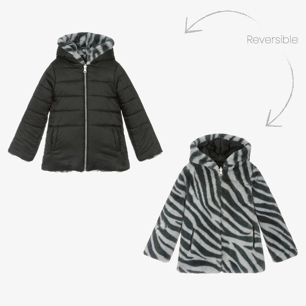 Boboli - Black Faux Fur Reversible Coat | Childrensalon