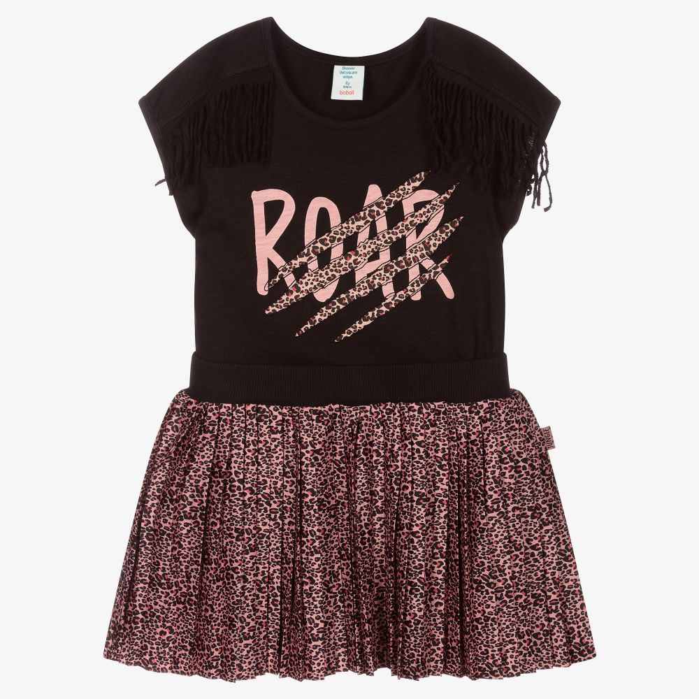 Boboli - Черный топ и розовая юбка с леопардовым принтом | Childrensalon