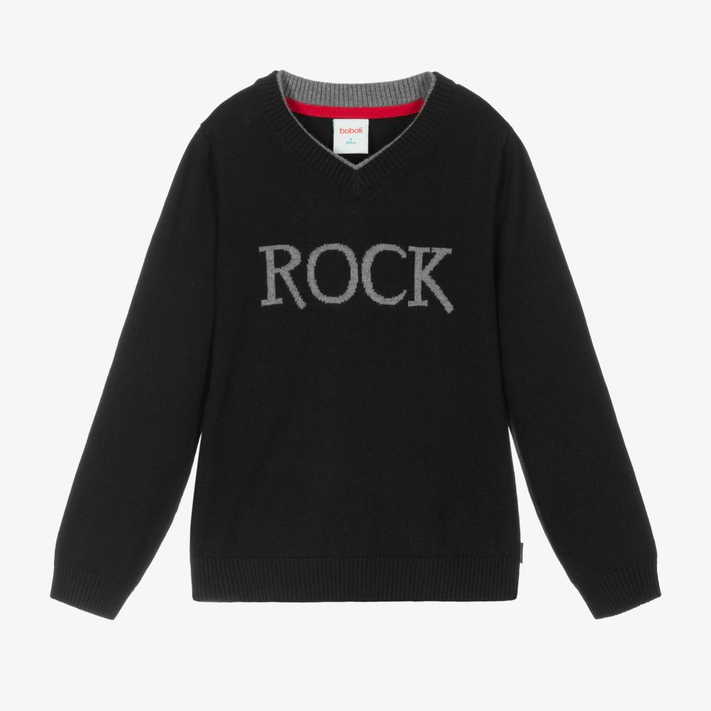Boboli - Pull noir en maille Rock | Childrensalon