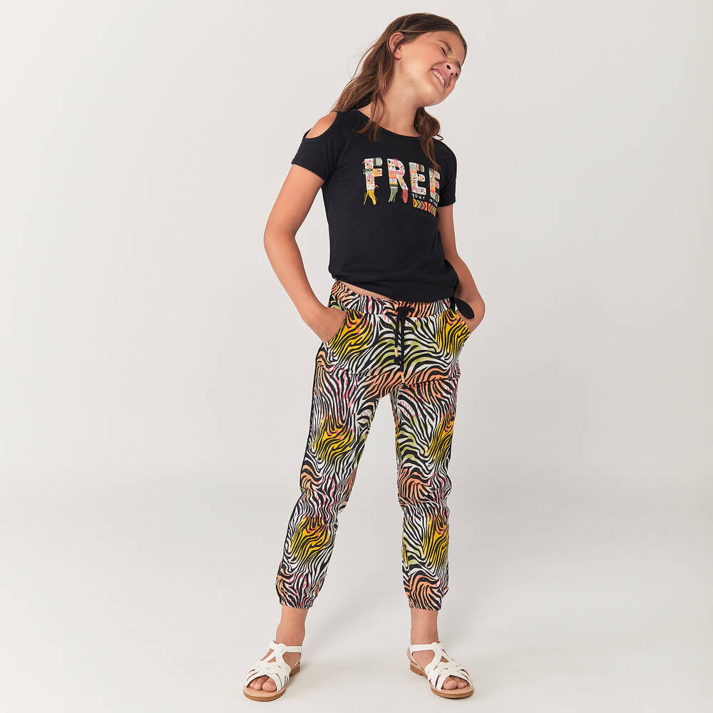 Boboli-Черный топ и брюки с принтом под зебру | Childrensalon Outlet