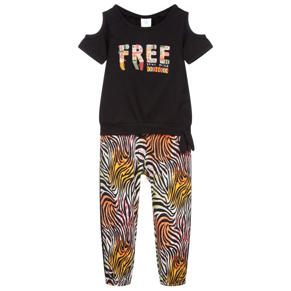 Boboli - Schwarzes Hosen-Set mit Zebra-Print | Childrensalon