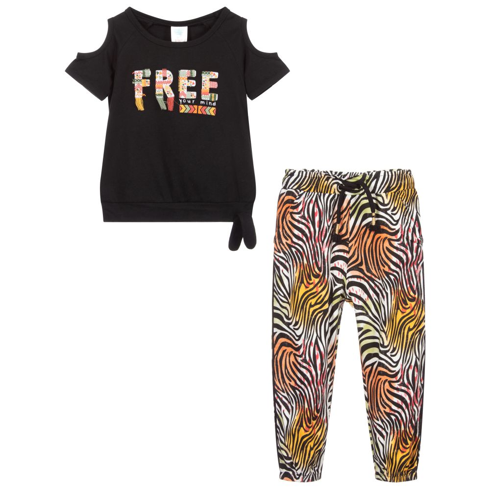 Boboli-Черный топ и брюки с принтом под зебру | Childrensalon Outlet