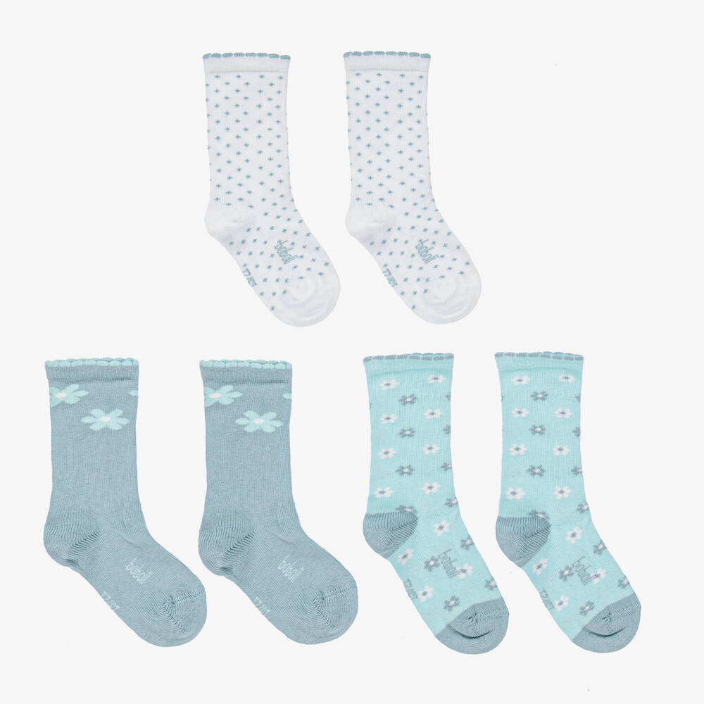 Boboli - Lot de 3 paires de chaussettes bleues en coton | Childrensalon