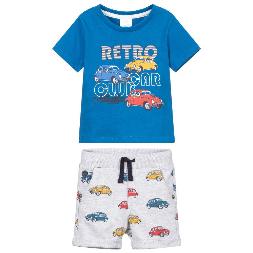Boboli-Blue & Grey Cotton Shorts Set | Childrensalon Outlet
