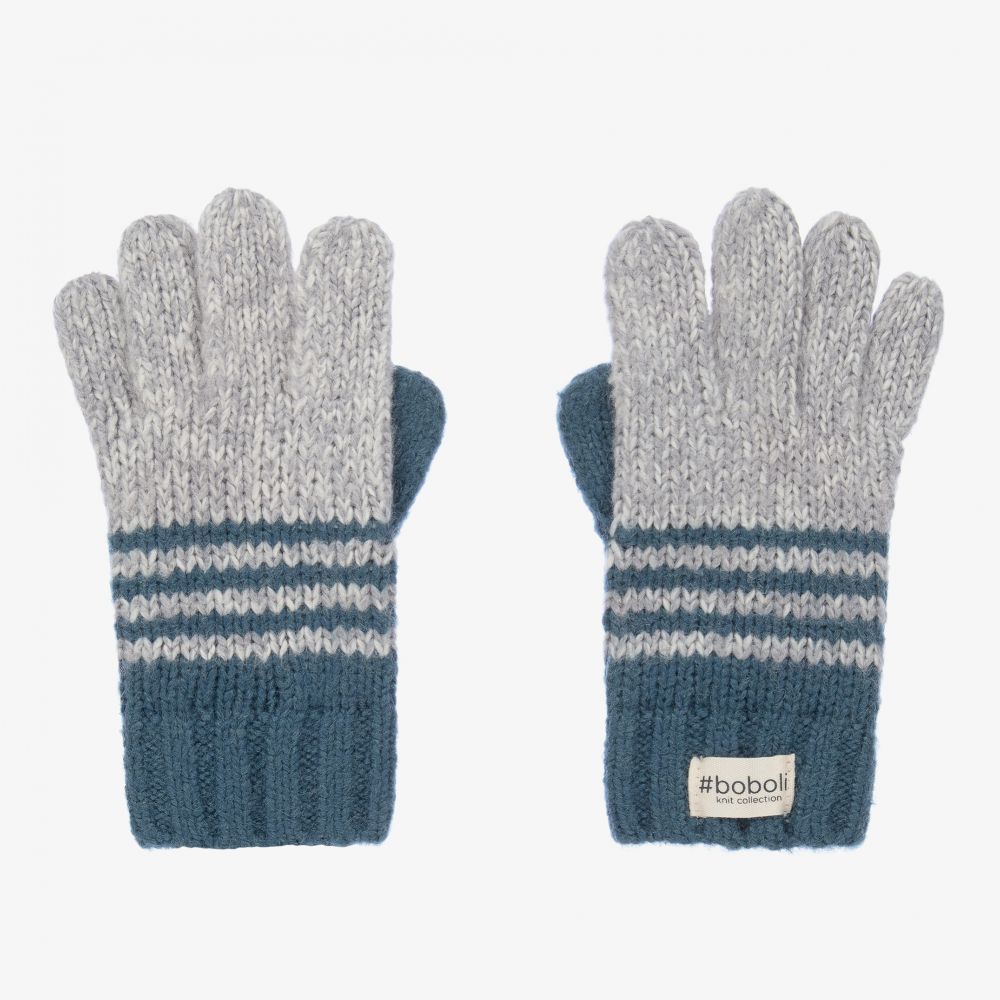 Boboli - Blue & Grey Knitted Gloves | Childrensalon