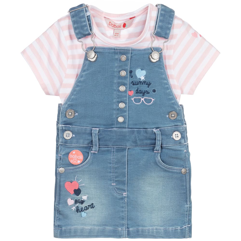 Boboli-Blue Jersey Pinafore Dress Set | Childrensalon Outlet