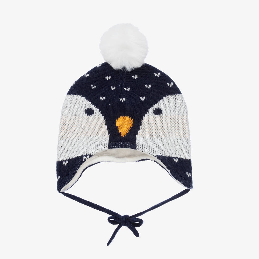Boboli - Blaue Strickmütze mit Pinguinen  | Childrensalon