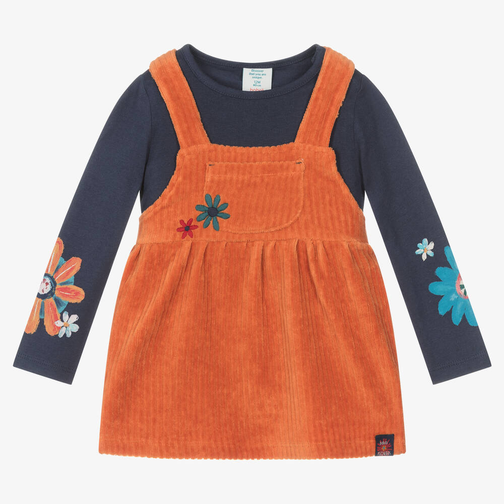 Boboli - طقم فستان وكولون قطن لون كحلي وبرتقالي | Childrensalon