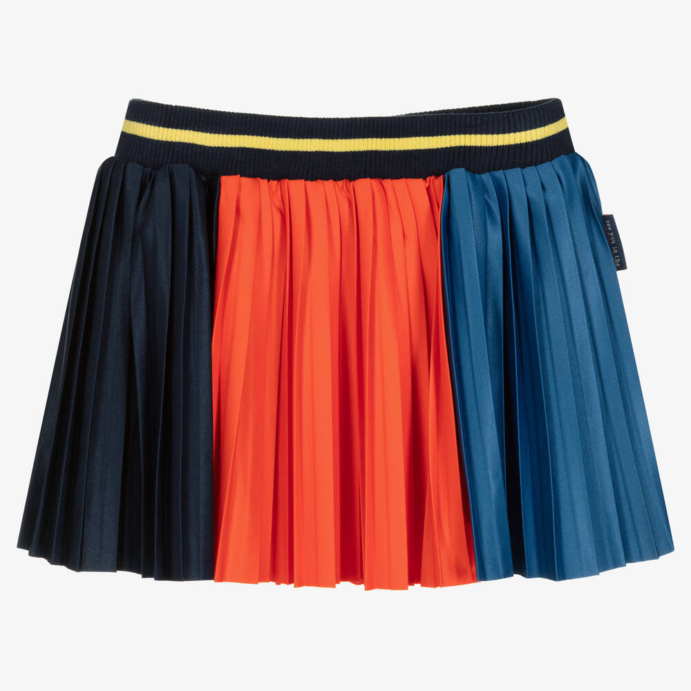 Boboli - تنورة ساتان بكسرات لون أزرق وكحلي وبرتقالي | Childrensalon