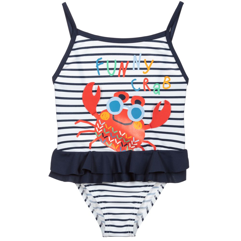 White and blue striped swimsuit hot sale