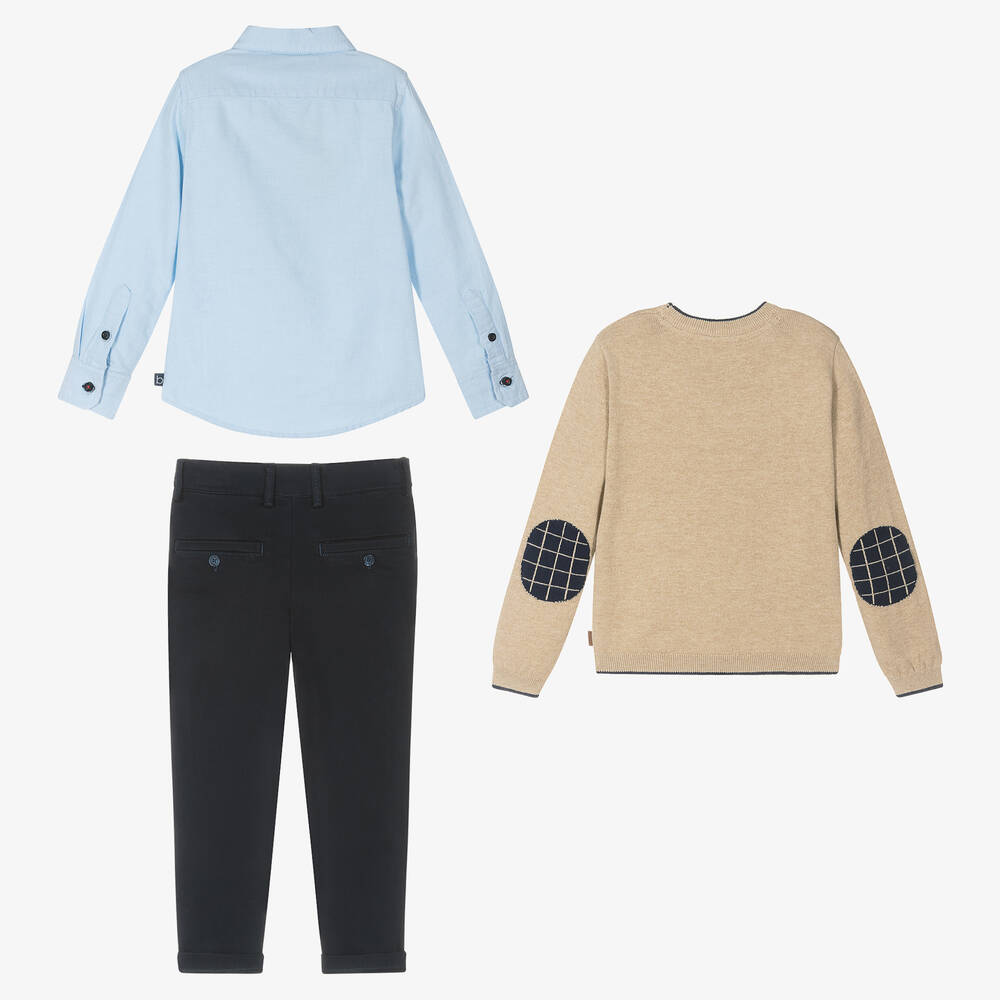 Boboli-طقم بنطلون قطن لون بيج وكحلي للأولاد | Childrensalon Outlet