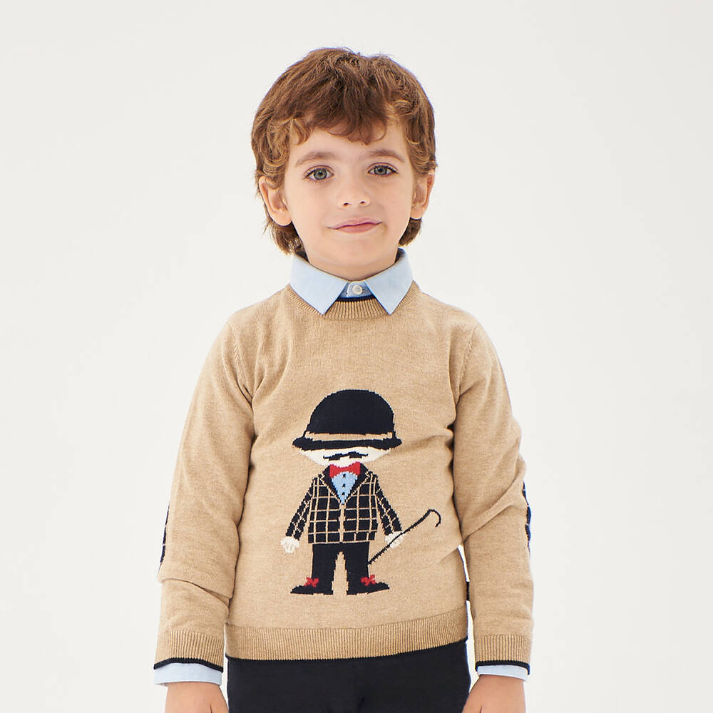 Boboli-طقم بنطلون قطن لون بيج وكحلي للأولاد | Childrensalon Outlet