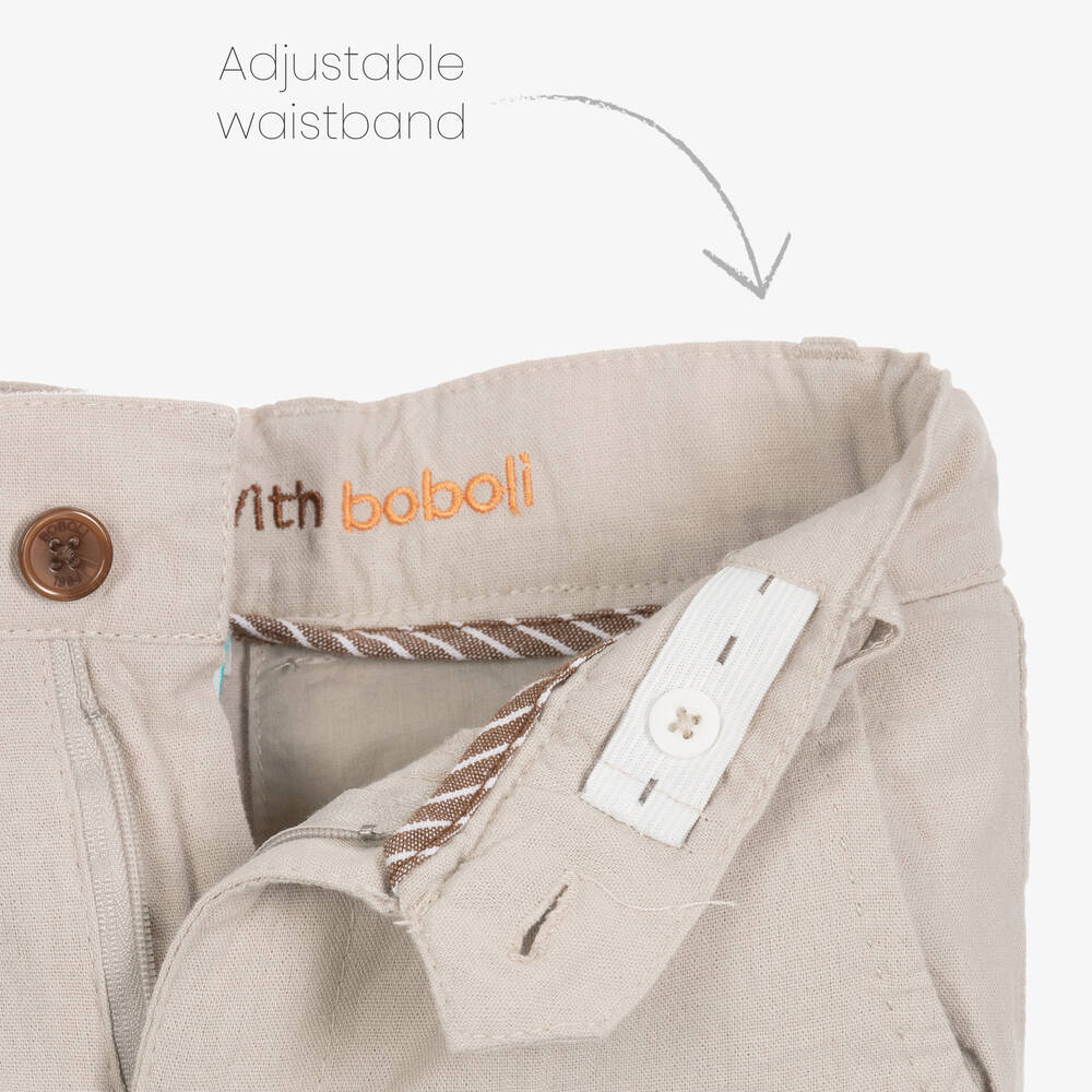 Boboli-طقم بنطلون قطن وكتان لون بيج وعاجي للأولاد | Childrensalon Outlet