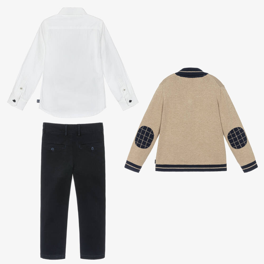 Boboli-Boys Beige & Navy Blue Cotton Trouser Set | Childrensalon Outlet