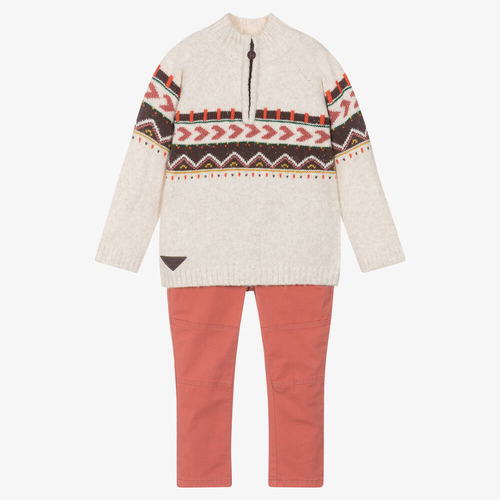 Boboli - Бежевый свитер и красные брюки | Childrensalon