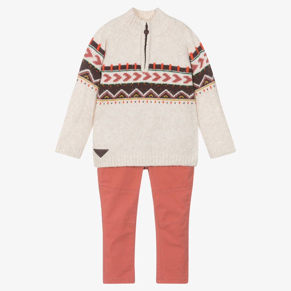 Boboli - Boys Beige & Red Trouser Set | Childrensalon