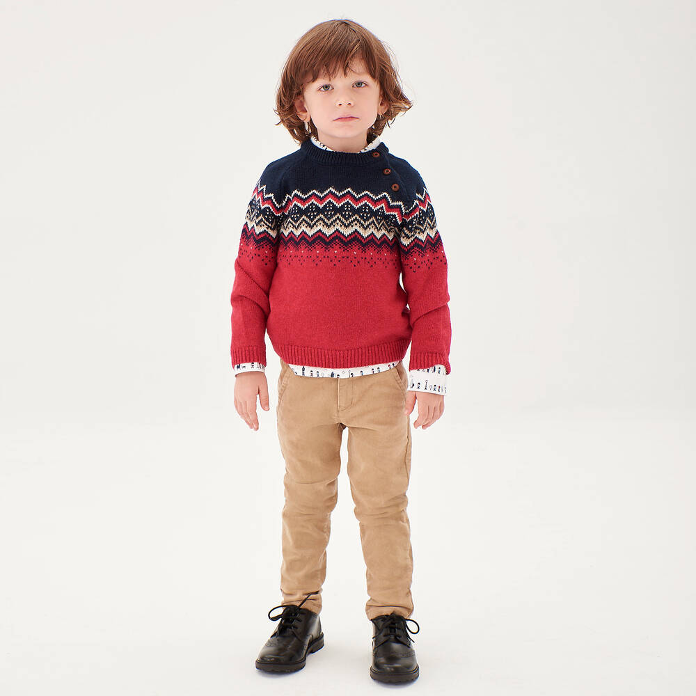 Boboli-Boys Biege & Red Cotton Trouser Set | Childrensalon Outlet