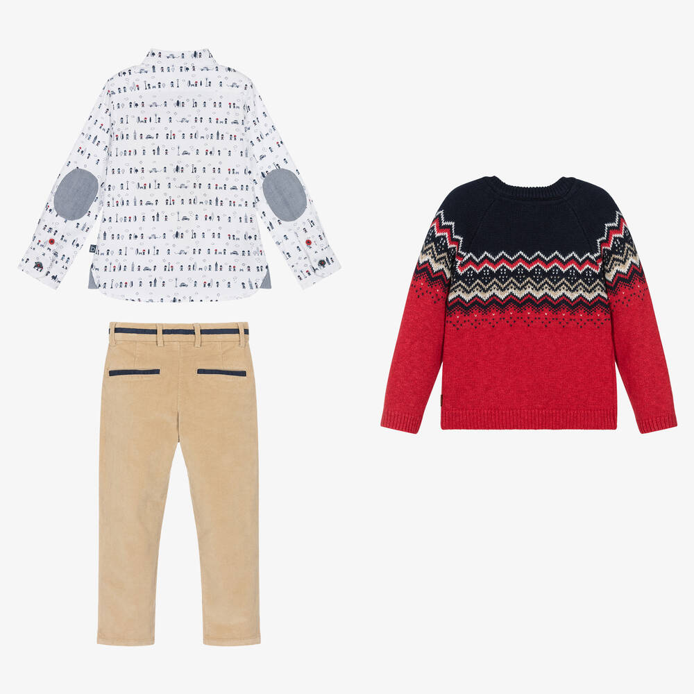 Boboli-Boys Biege & Red Cotton Trouser Set | Childrensalon Outlet