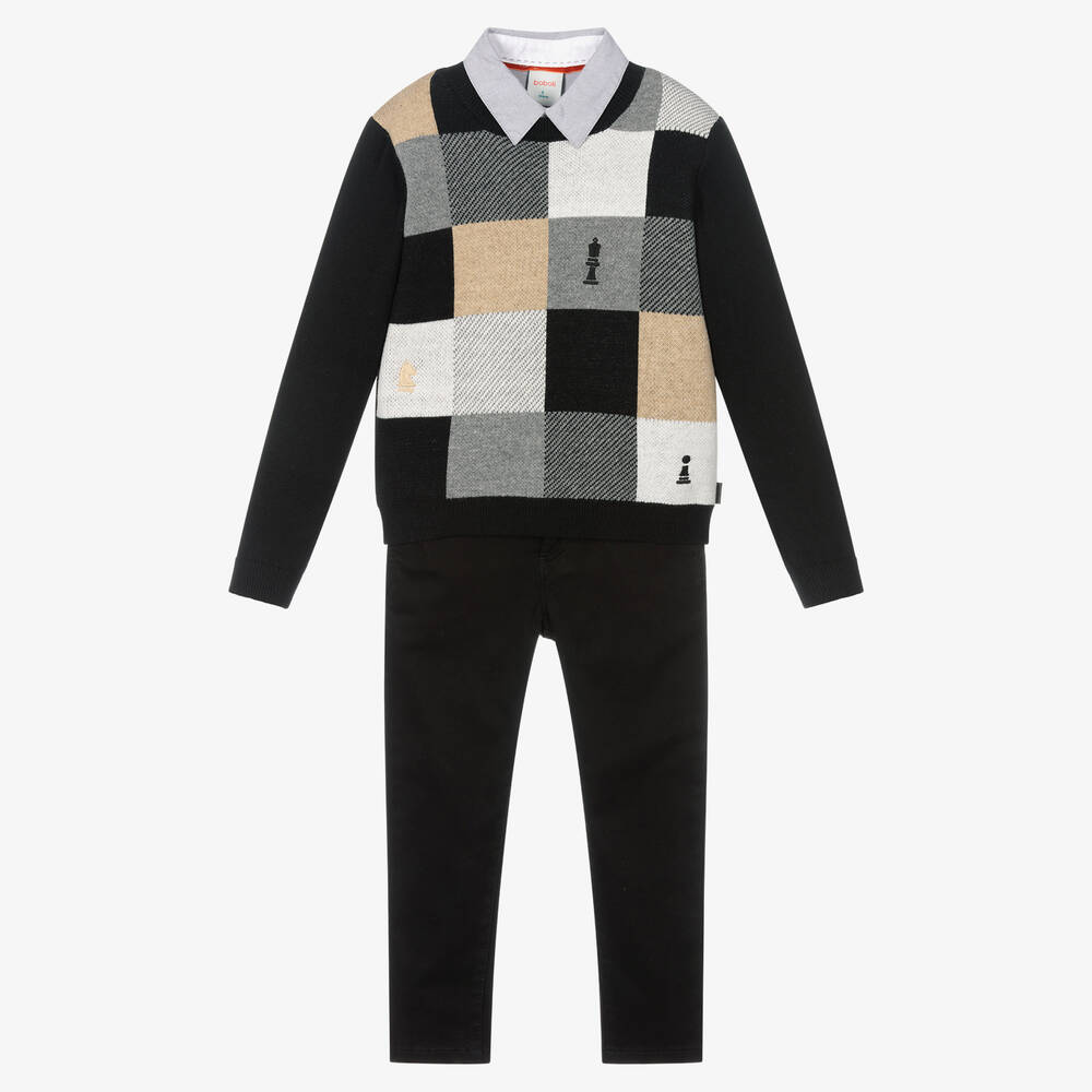 Boboli - Boys Black Chess Trouser Set | Childrensalon