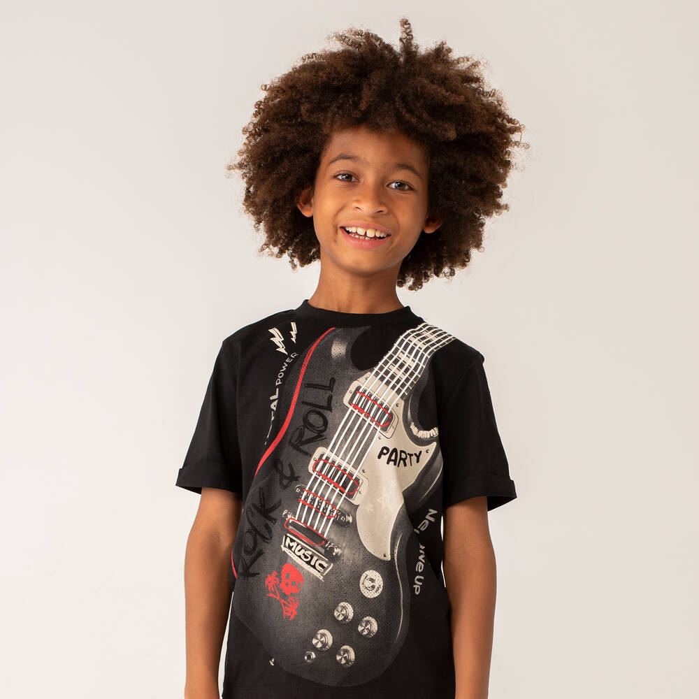 Boboli-Boys Black Cotton Rock & Roll Shorts Set | Childrensalon Outlet