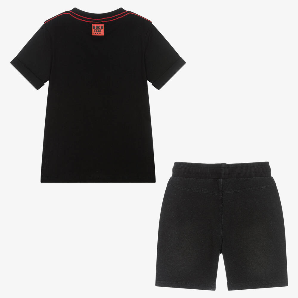 Boboli-Boys Black Cotton Rock & Roll Shorts Set | Childrensalon Outlet