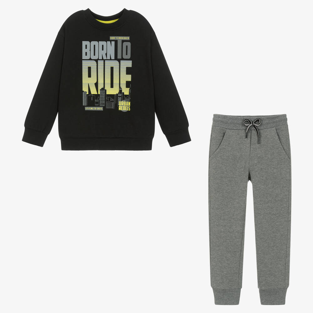 Boboli-Черный свитшот и серые брюки из хлопка | Childrensalon Outlet