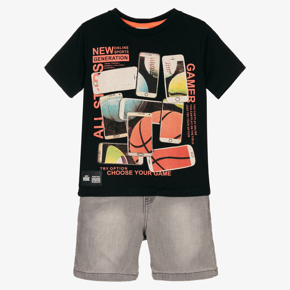 Boboli - Черная футболка и серые шорты для мальчиков | Childrensalon