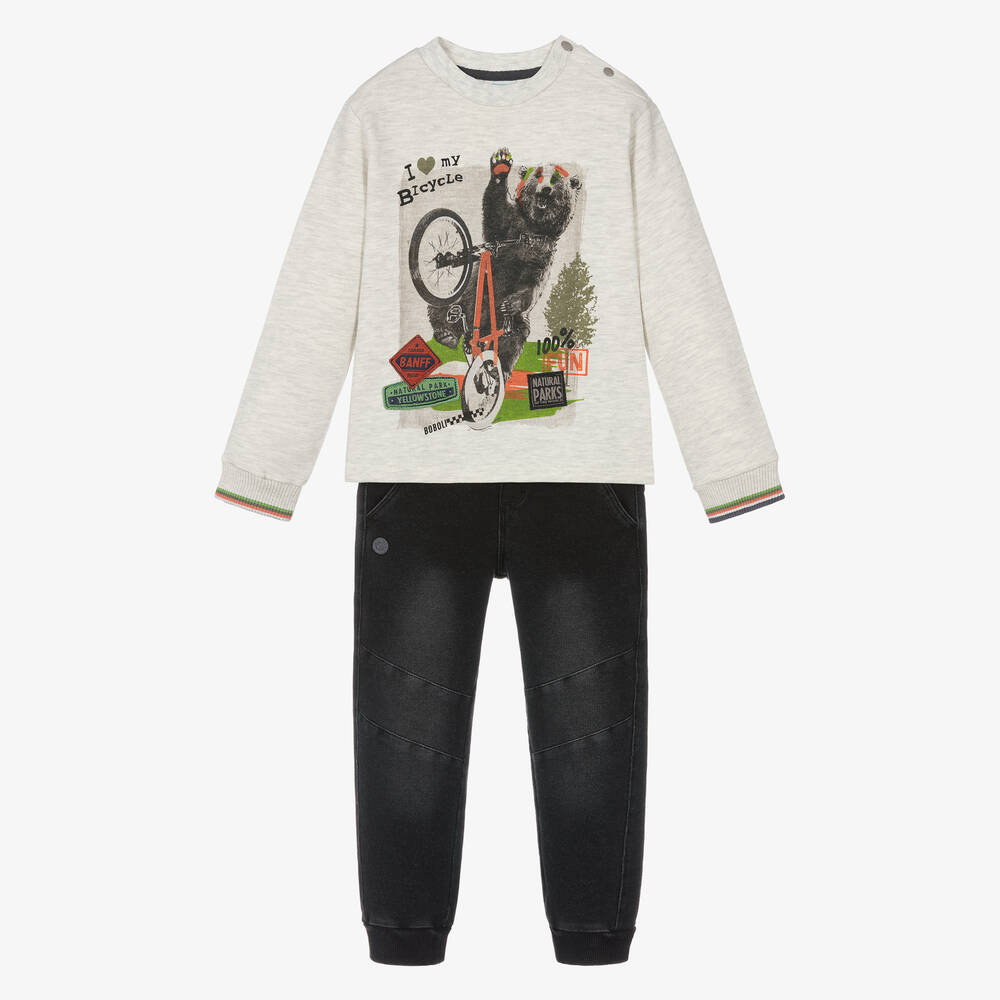 Boboli-Boys Black & Grey Trouser Set  | Childrensalon Outlet