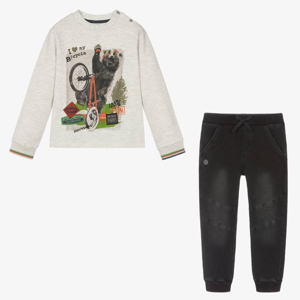 Boboli-Boys Black & Grey Trouser Set  | Childrensalon Outlet