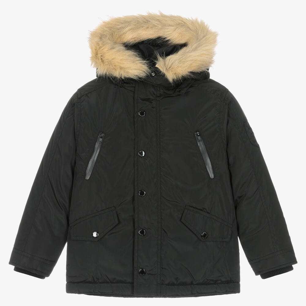 Boboli - Boys Black Hooded Coat | Childrensalon