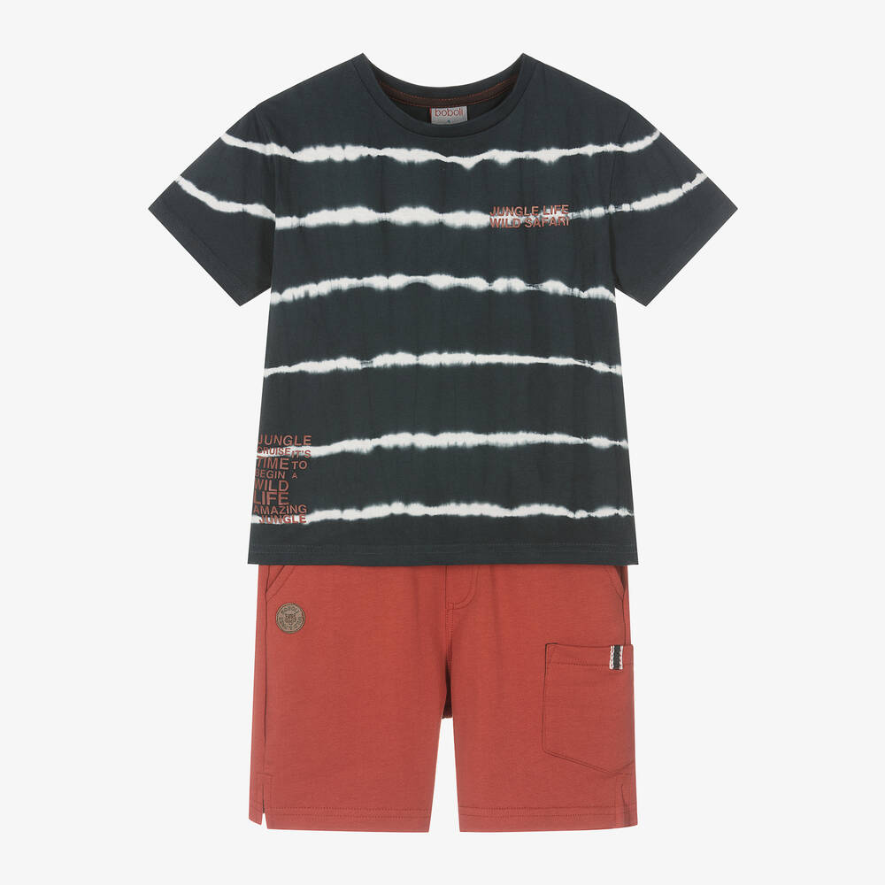 Boboli-Boys Black & Orange Cotton Shorts Set | Childrensalon Outlet